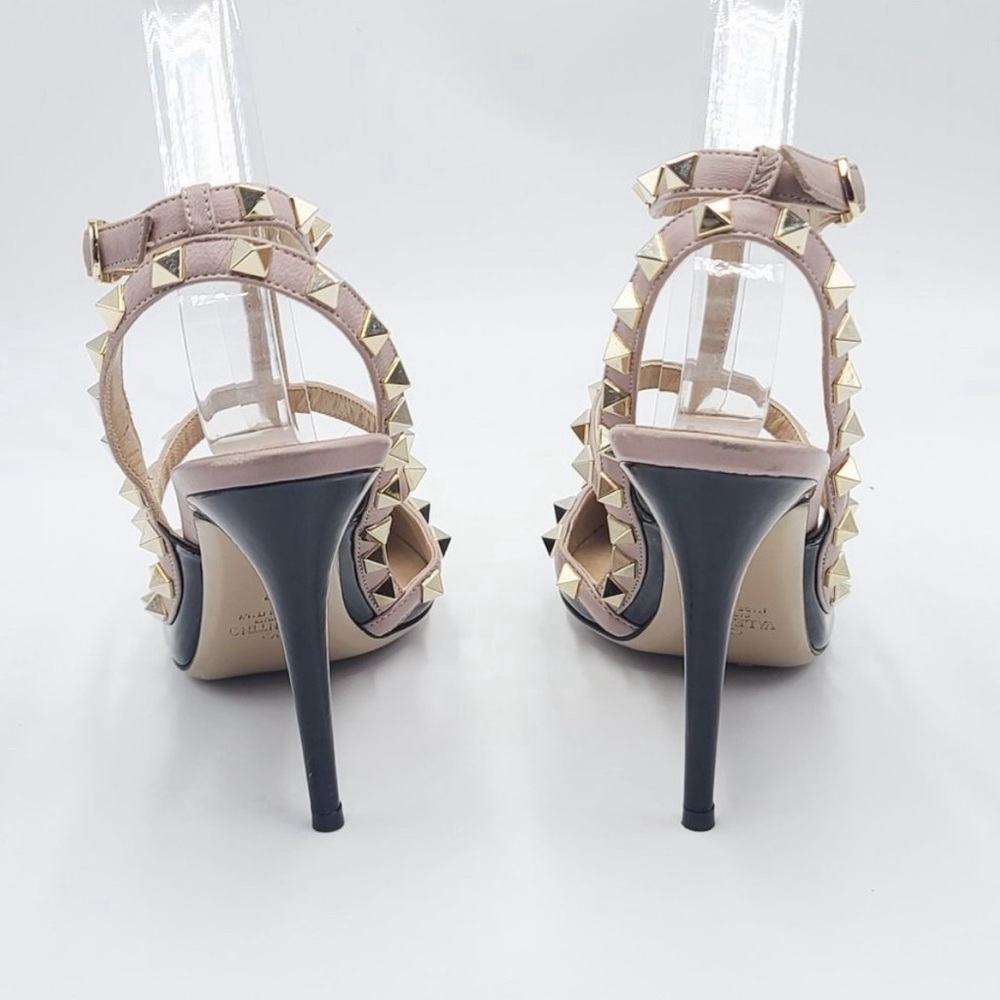 VALENTINO ROCKSTUD ‘100 Pumps’ Gold Studded Slingback Heels Nude/ Black. Sz 37 🔥 - Picture 6 of 10